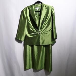 Coldwater Creek Dress & Jacket Set Sz 16 Green Cocktail Formal Special Occasion
